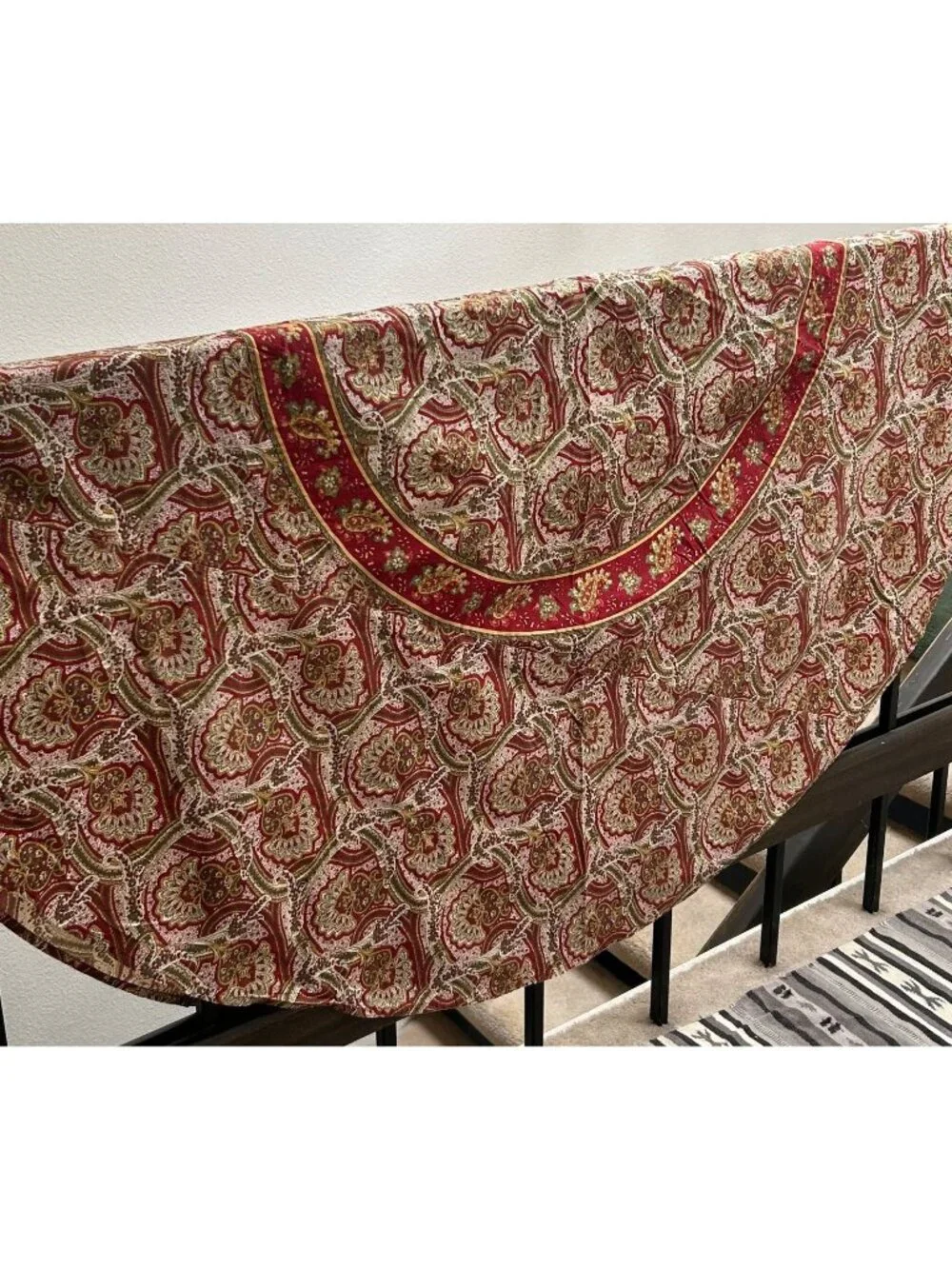 Williams Sonoma Tablecloth Round 70 in Burgundy Paisley 100% Cotton Vintage